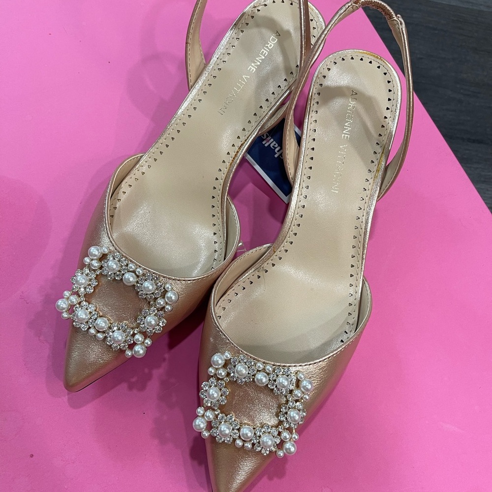 Pearl Embellished peach Slingback Heels